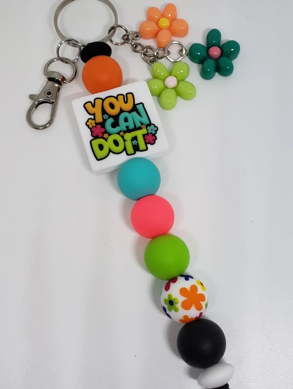 Handmade Flower You Can Do It Silicone Focal Beaded Keychain